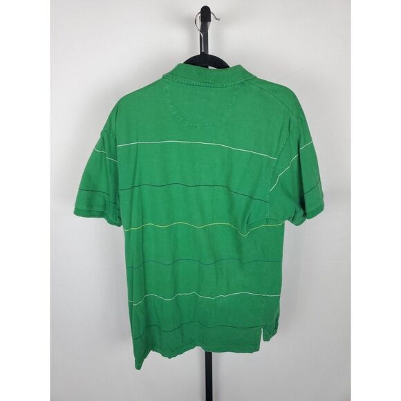 Vintage 90s Ralph Lauren Chaps Green Striped Mens Large Collar Button Polo Shirt - Picture 4 of 6